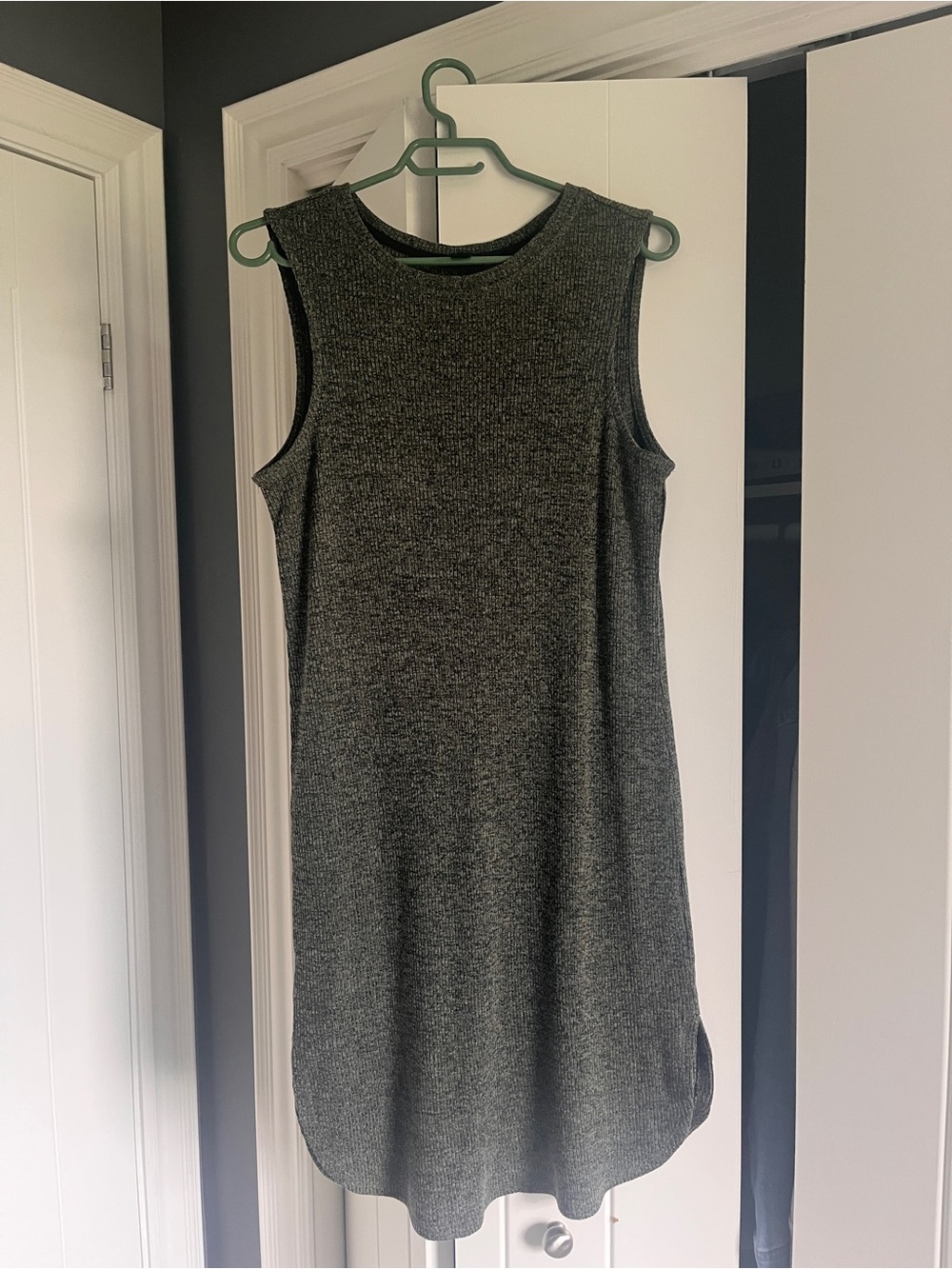 Roots Sleeveless Knit Shift Dress in Heather Green